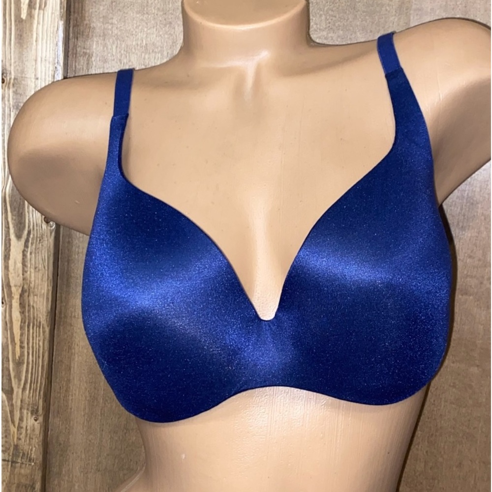 Victoria’s Secret lined Demi bra 34DD W Underwire support blue nylon & Spandex